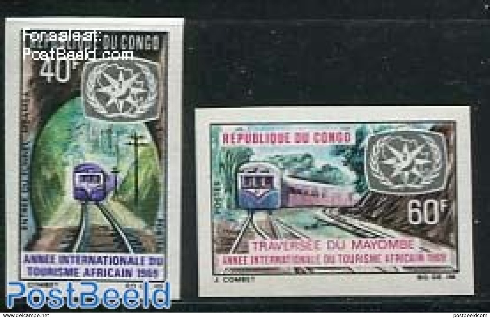 Congo Republic 1969 African Tourism 2v Imperforated, Mint NH, Transport - Various - Railways - Tourism - Treinen