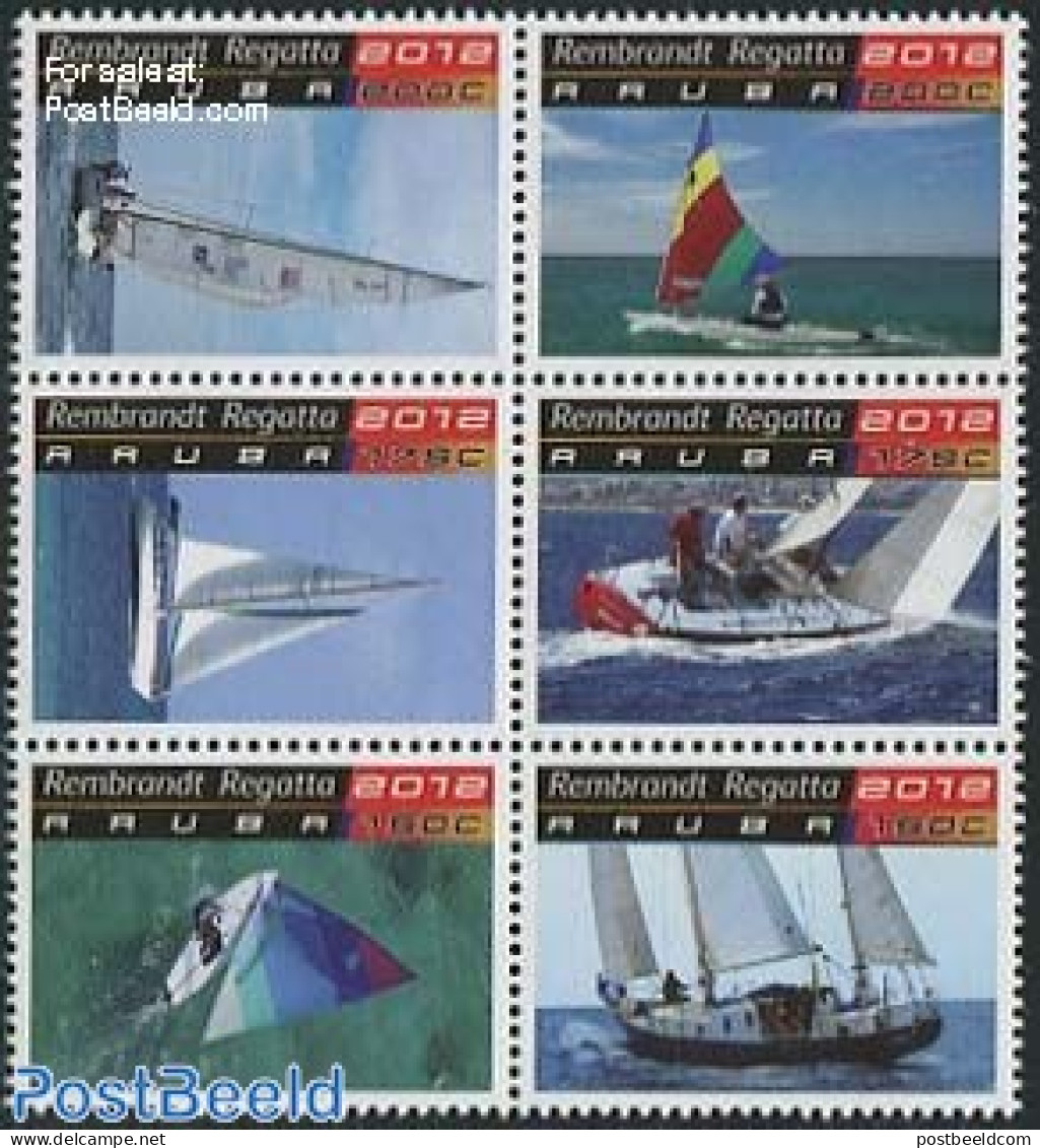 Aruba 2012 Rembrandt Regatta 6v [++], Mint NH, Sport - Transport - Sailing - Ships And Boats - Segeln