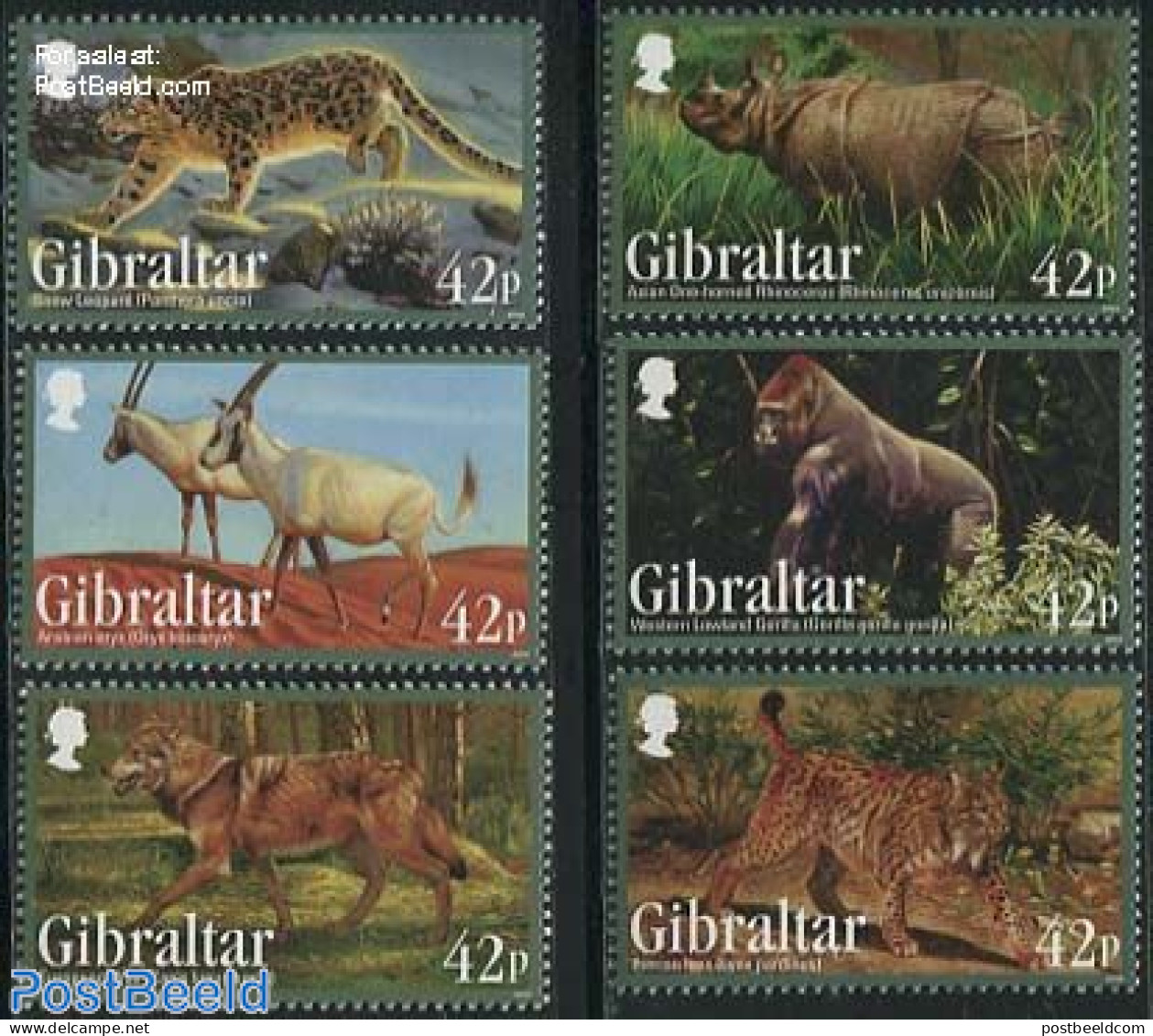 Gibraltar 2012 Endangered Animals 6v, Mint NH, Nature - Animals (others & Mixed) - Cat Family - Monkeys - Rhinoceros - Gibraltar