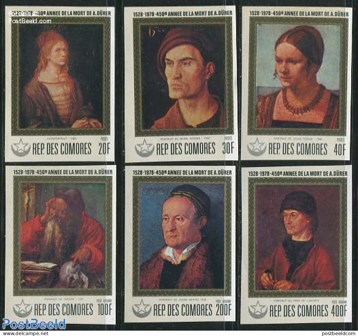 Comoros 1978 Albrecht Durer 6v, Imperforated, Mint NH, Paintings - Comores (1975-...)