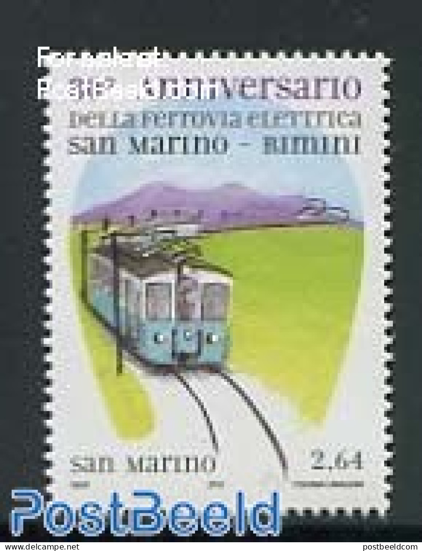 San Marino 2012 Electric Railways 1v, Mint NH, Transport - Railways - Trams - Neufs