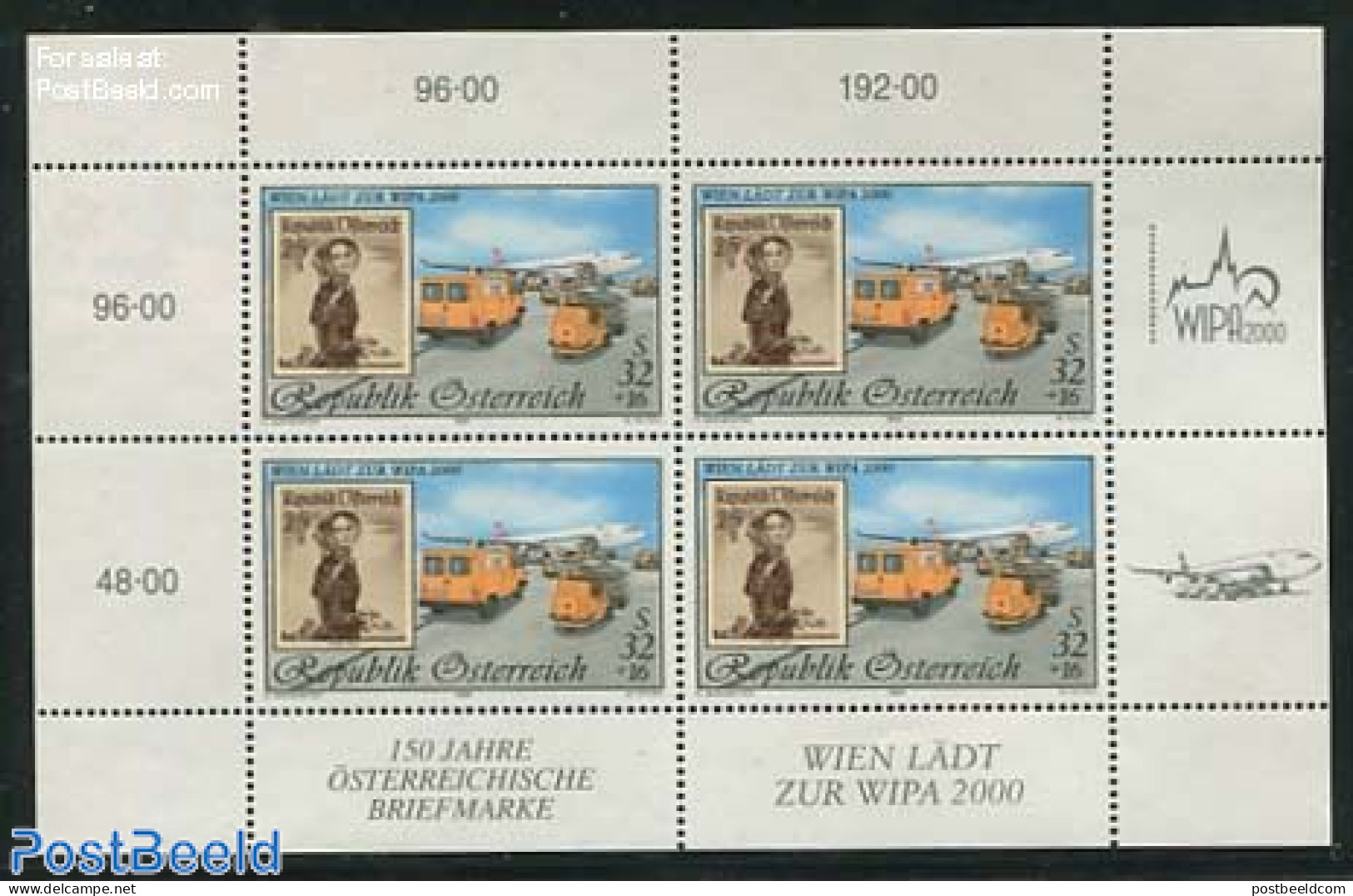 Austria 1999 WIPA 2000 M/s, Mint NH, Transport - Post - Stamps On Stamps - Automobiles - Aircraft & Aviation - Unused Stamps