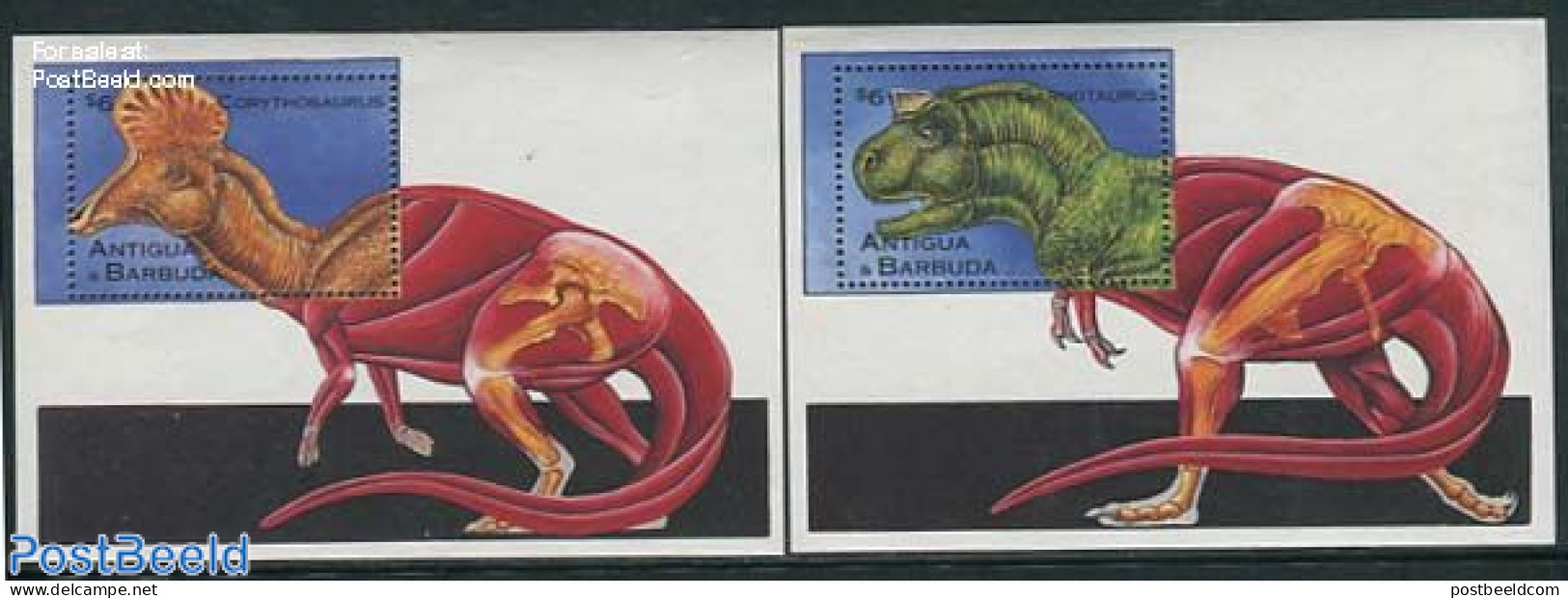 Antigua & Barbuda 1995 Prehistoric Animals 2 S/s, Mint NH, Nature - Prehistoric Animals - Préhistoriques