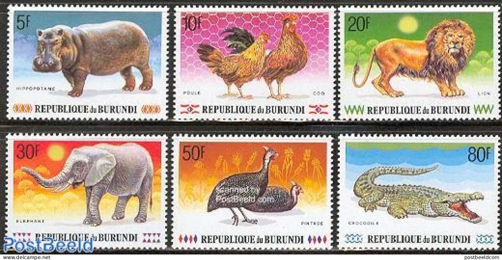 Burundi 1991 Animals 6v, Mint NH, Nature - Animals (others & Mixed) - Birds - Cat Family - Crocodiles - Elephants - Hi.. - Autres & Non Classés