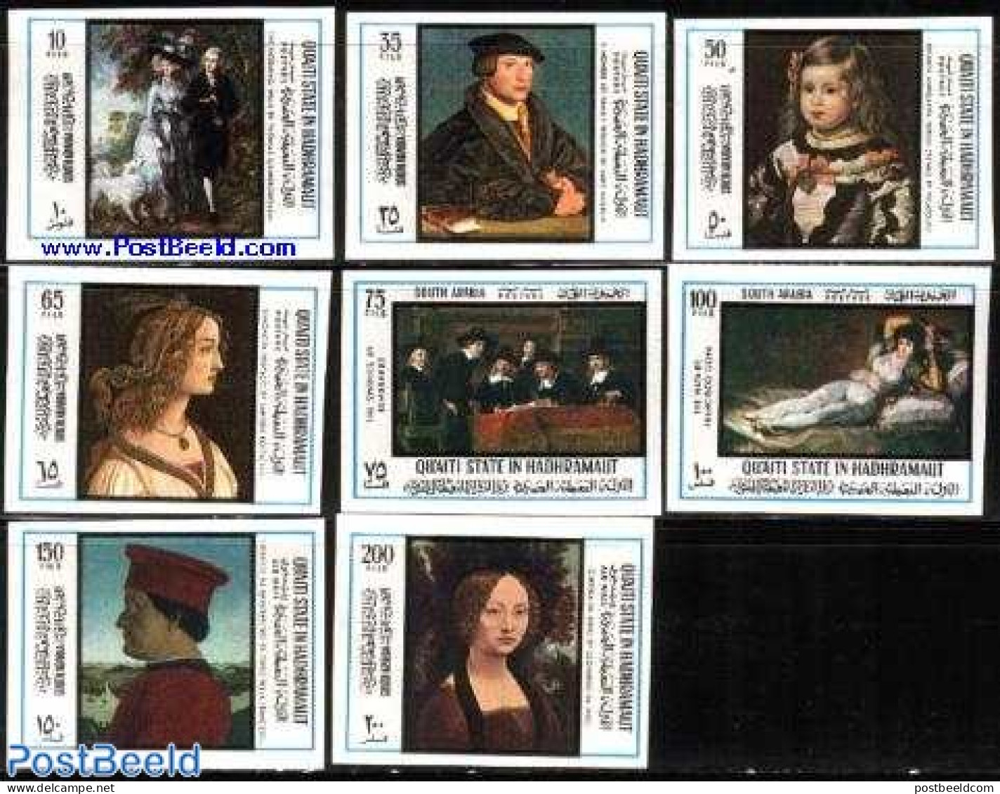 Aden 1967 Paintings 8v Imperforated, Mint NH, Art - Leonardo Da Vinci - Paintings - Rembrandt - Autres & Non Classés