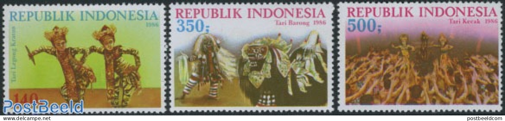 Indonesia 1986 Art & Culture 3v, Mint NH, Performance Art - Various - Dance & Ballet - Folklore - Dance
