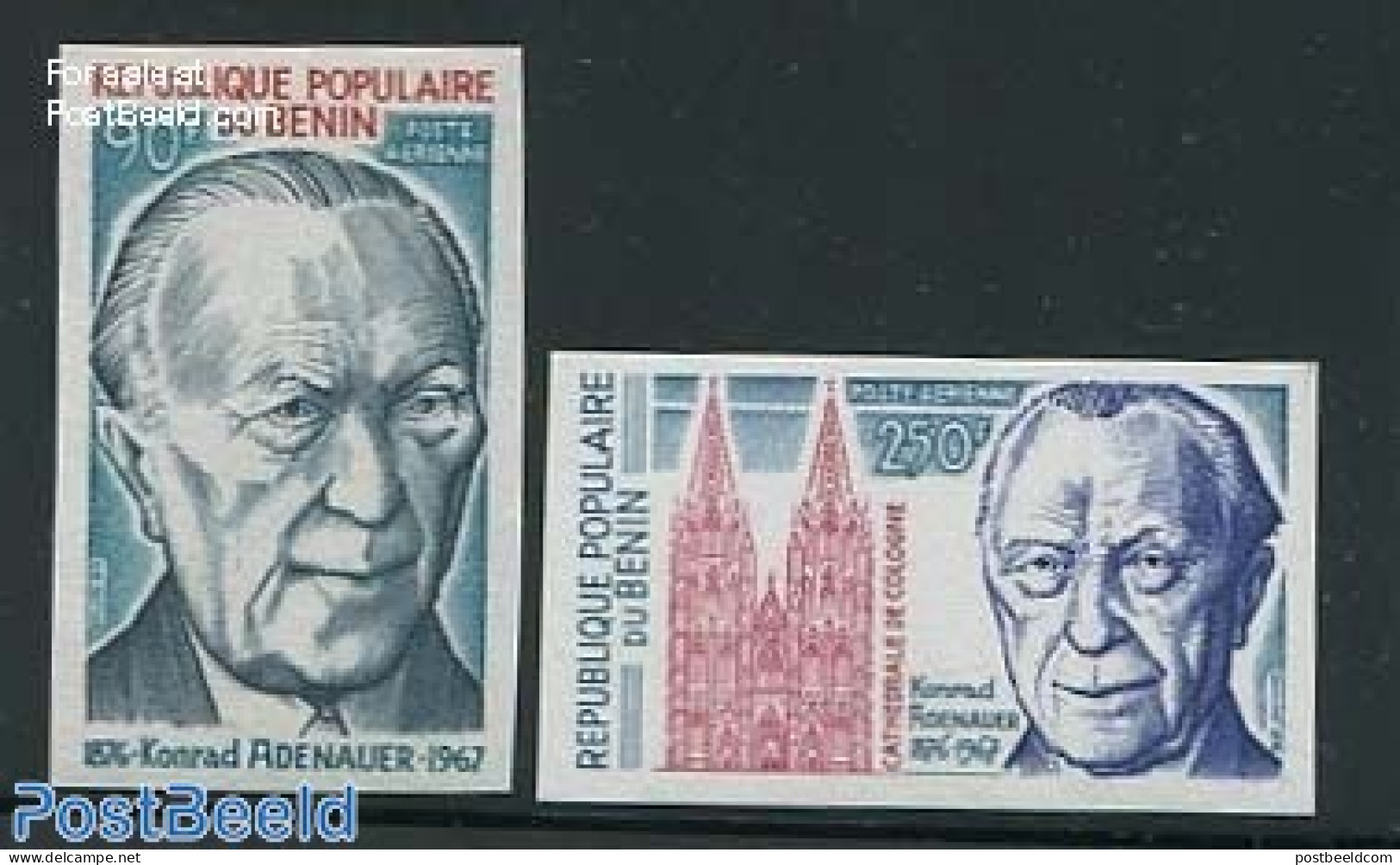 Benin 1976 Adenauer 2v, Imperforated, Mint NH, History - Religion - Germans - Churches, Temples, Mosques, Synagogues - Neufs