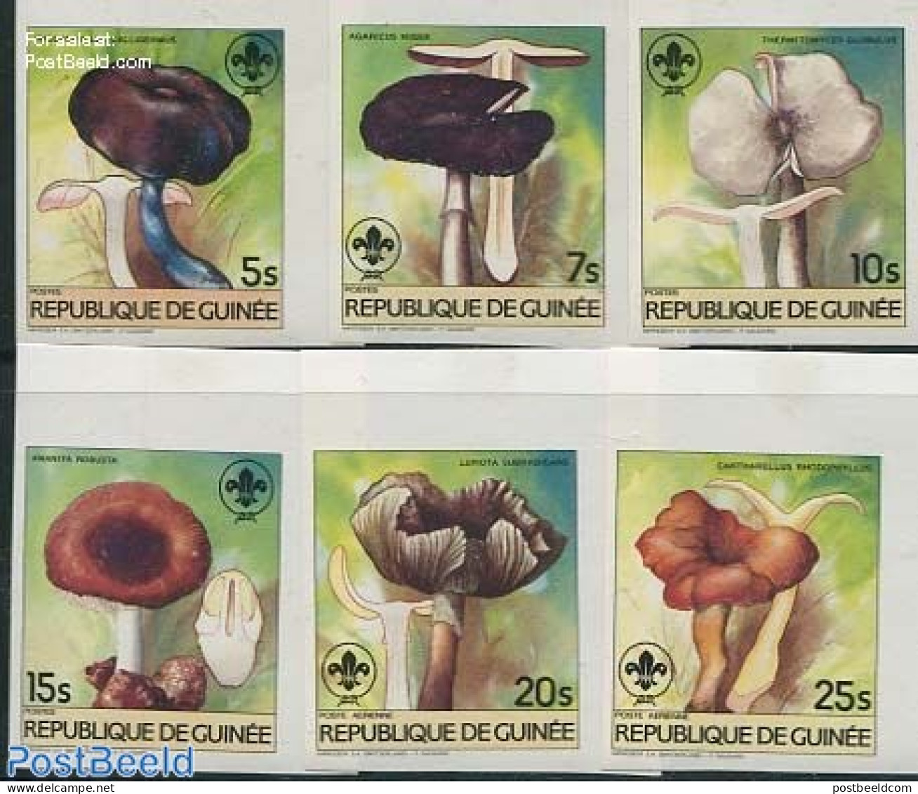 Guinea, Republic 1985 Mushrooms 6v, Imperforated, Mint NH, Nature - Mushrooms - Hongos