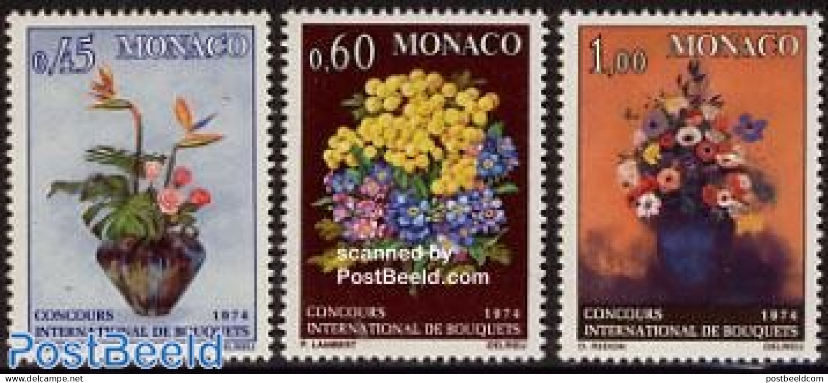 Monaco 1973 Flower Arranging Concours 3v, Mint NH, Nature - Flowers & Plants - Neufs