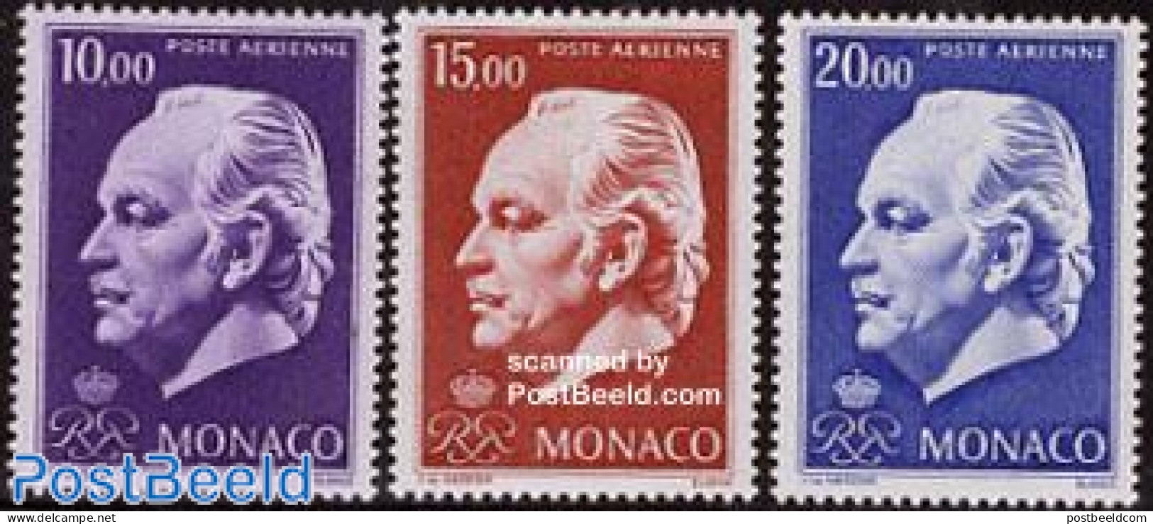 Monaco 1974 Airmail Definitives 3v, Mint NH - Neufs