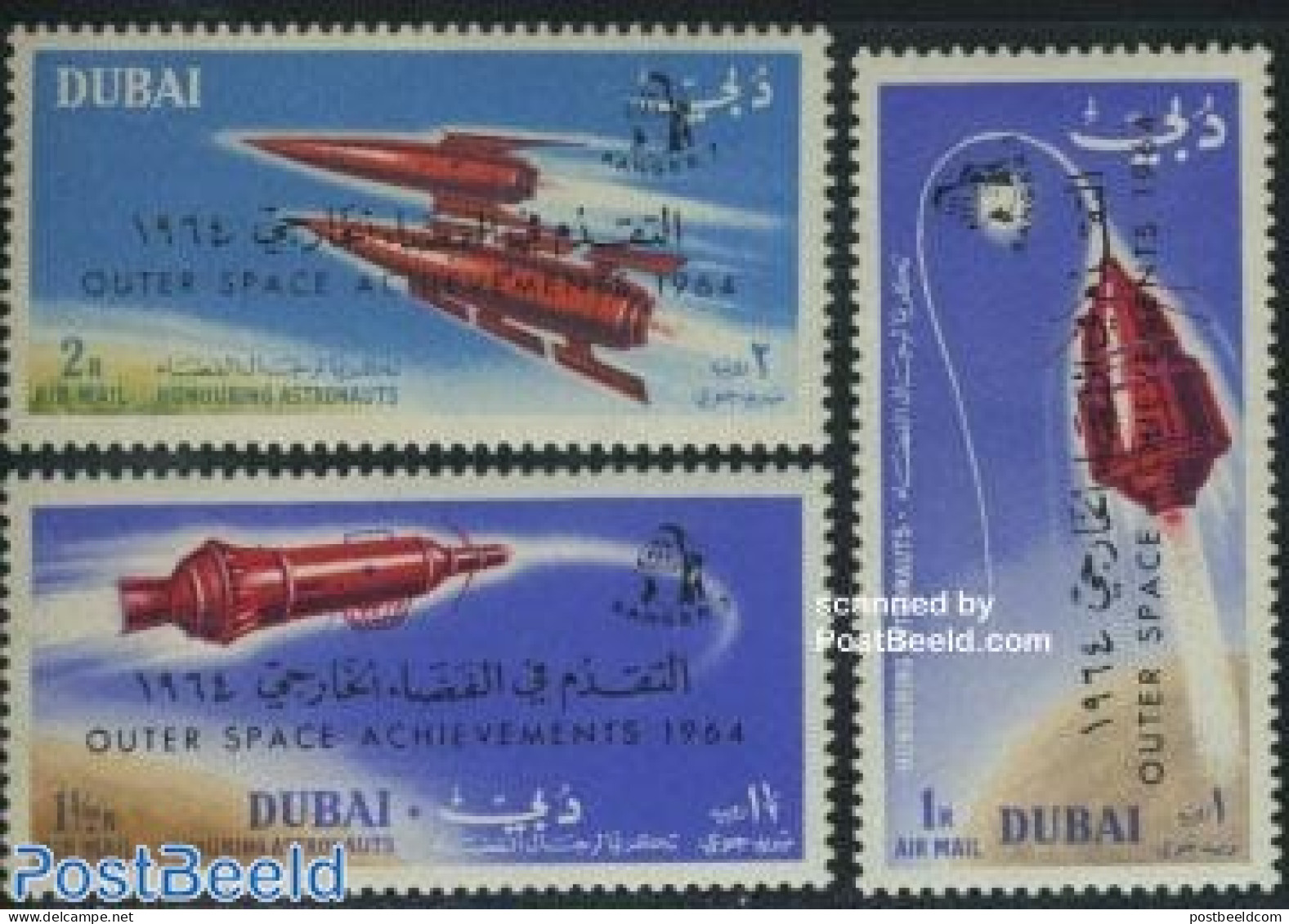 Dubai 1965 Ranger 7 Overprints 3v, Mint NH, Transport - Space Exploration - Dubai