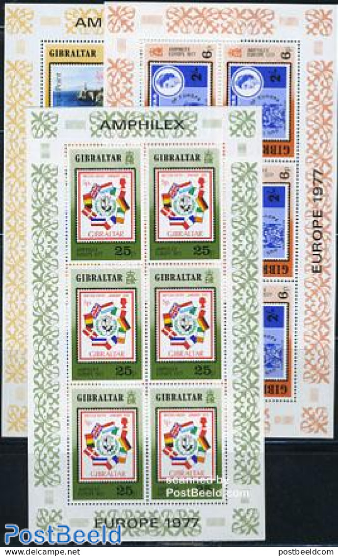 Gibraltar 1977 AMPHILEX 3 M/ss, Mint NH, Various - Stamps On Stamps - Lighthouses & Safety At Sea - Timbres Sur Timbres