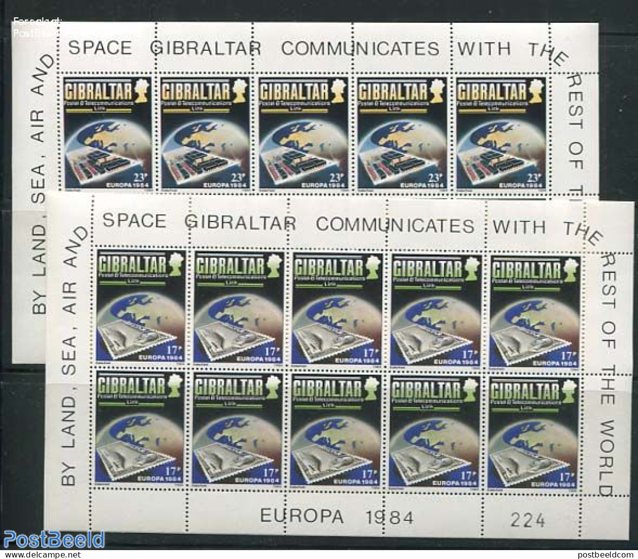 Gibraltar 1984 Europa 2 M/ss, Mint NH, History - Science - Various - Europa (cept) - Telecommunication - Stamps On Sta.. - Télécom