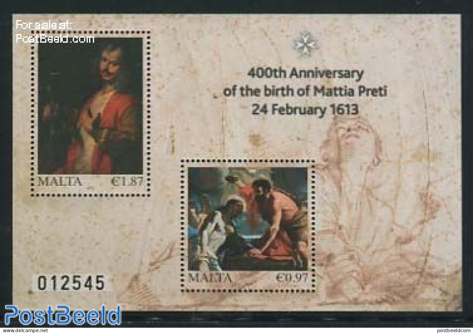 Malta 2013 Mattia Preti S/s, Mint NH, Various - Joint Issues - Art - Paintings - Emissions Communes