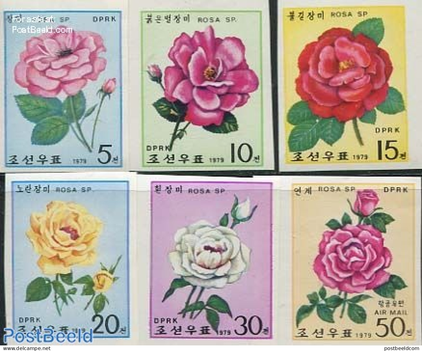 Korea, North 1979 Roses 6v, Imperforated, Mint NH, Nature - Flowers & Plants - Roses - Corée Du Nord