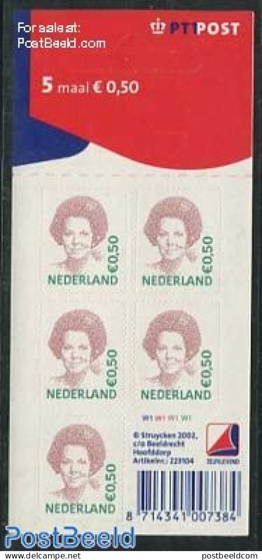 Netherlands 2002 Beatrix 5x0.50 Foil Sheet With PTT Logo, Mint NH - Unused Stamps
