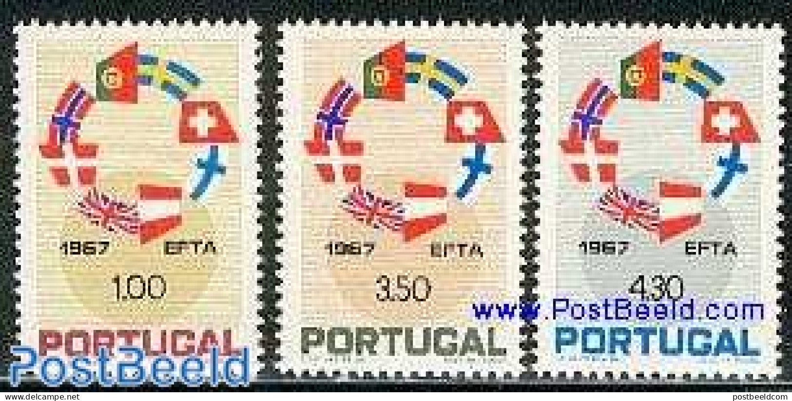 Portugal 1967 EFTA 3v, Mint NH, History - Europa Hang-on Issues - Flags - Neufs