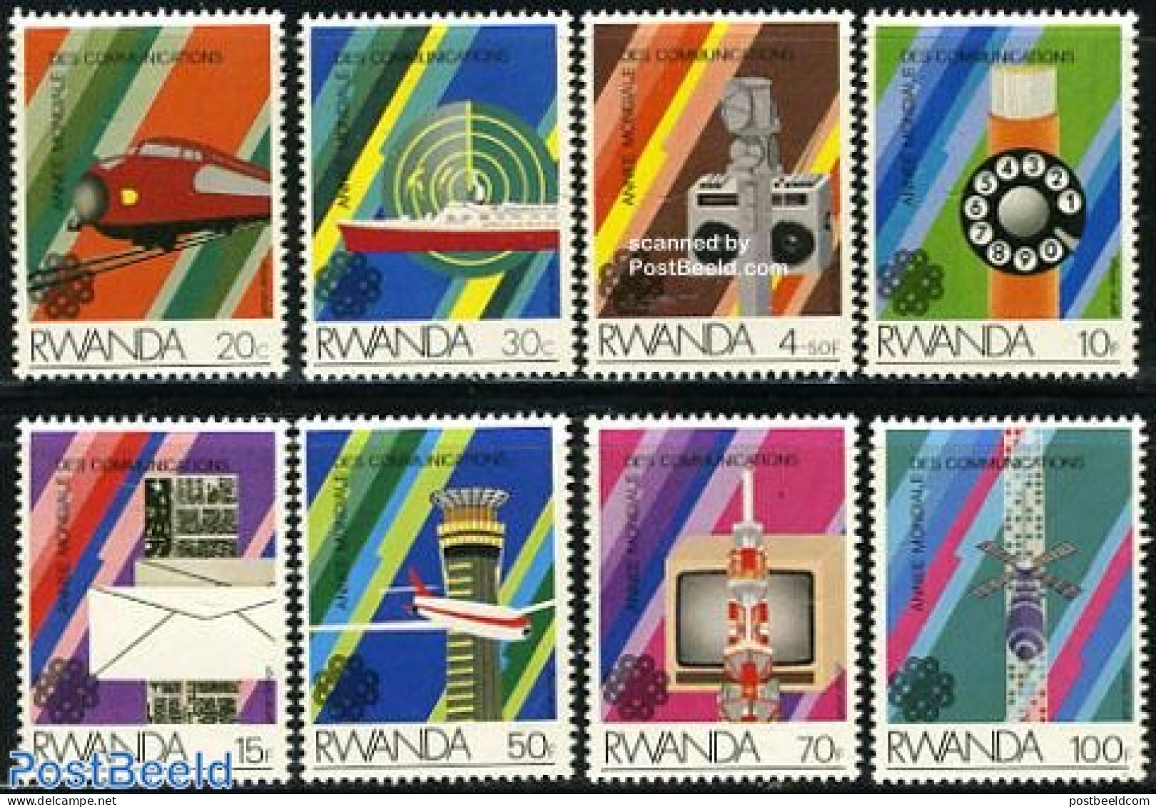 Rwanda 1984 World Communication Year 8v, Mint NH, Nature - Science - Transport - Gardens - Int. Communication Year 198.. - Télécom