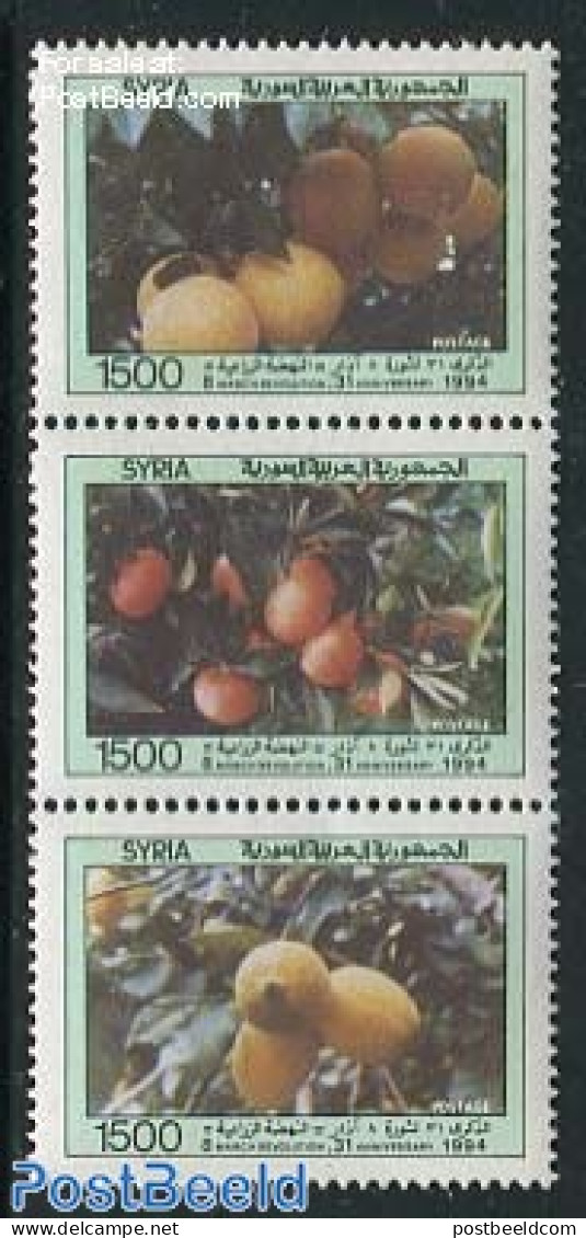 Syria 1994 March Revolution 3v [::], Mint NH, Nature - Fruit - Fruit