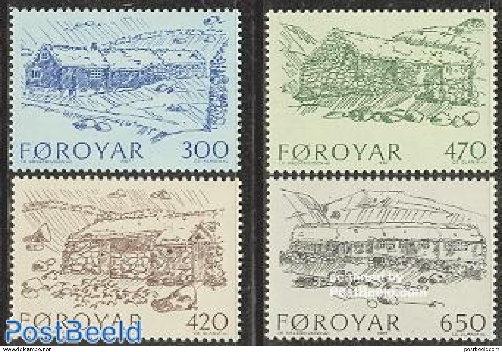 Faroe Islands 1987 Farm Houses 4v, Mint NH, Various - Agriculture - Art - Architecture - Agriculture