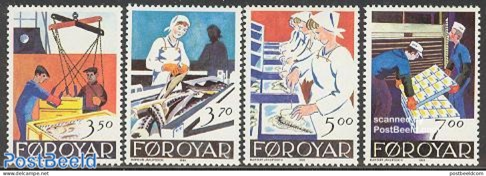 Faroe Islands 1990 Fishing Industry 4v, Mint NH, Health - Nature - Food & Drink - Fishing - Food