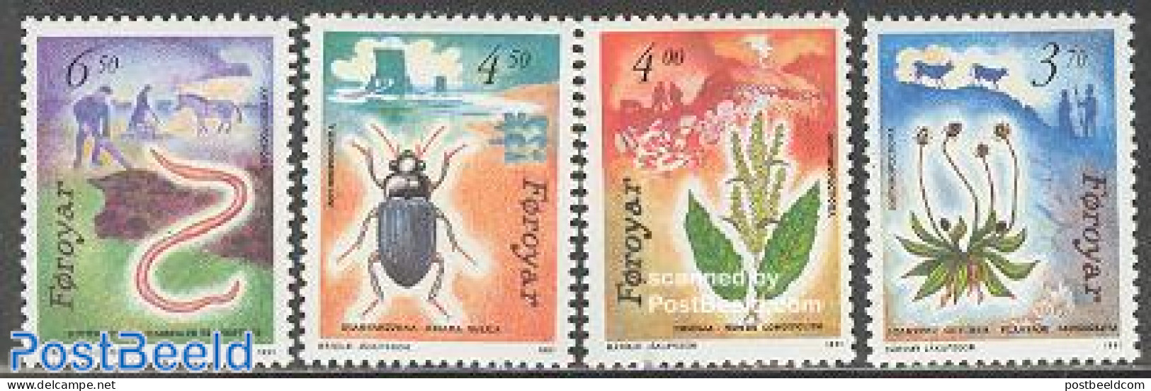 Faroe Islands 1991 Anthropochora 4v, Mint NH, Nature - Various - Flowers & Plants - Insects - Agriculture - Agriculture