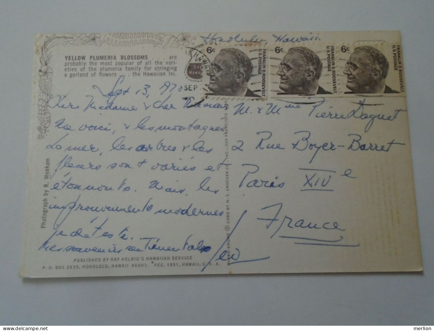 D203319     Old Postcard With Stamps  Franklin D. Roosevelt  3pcs Of  Identical 6c  Stamp - 1970 - Lettres & Documents