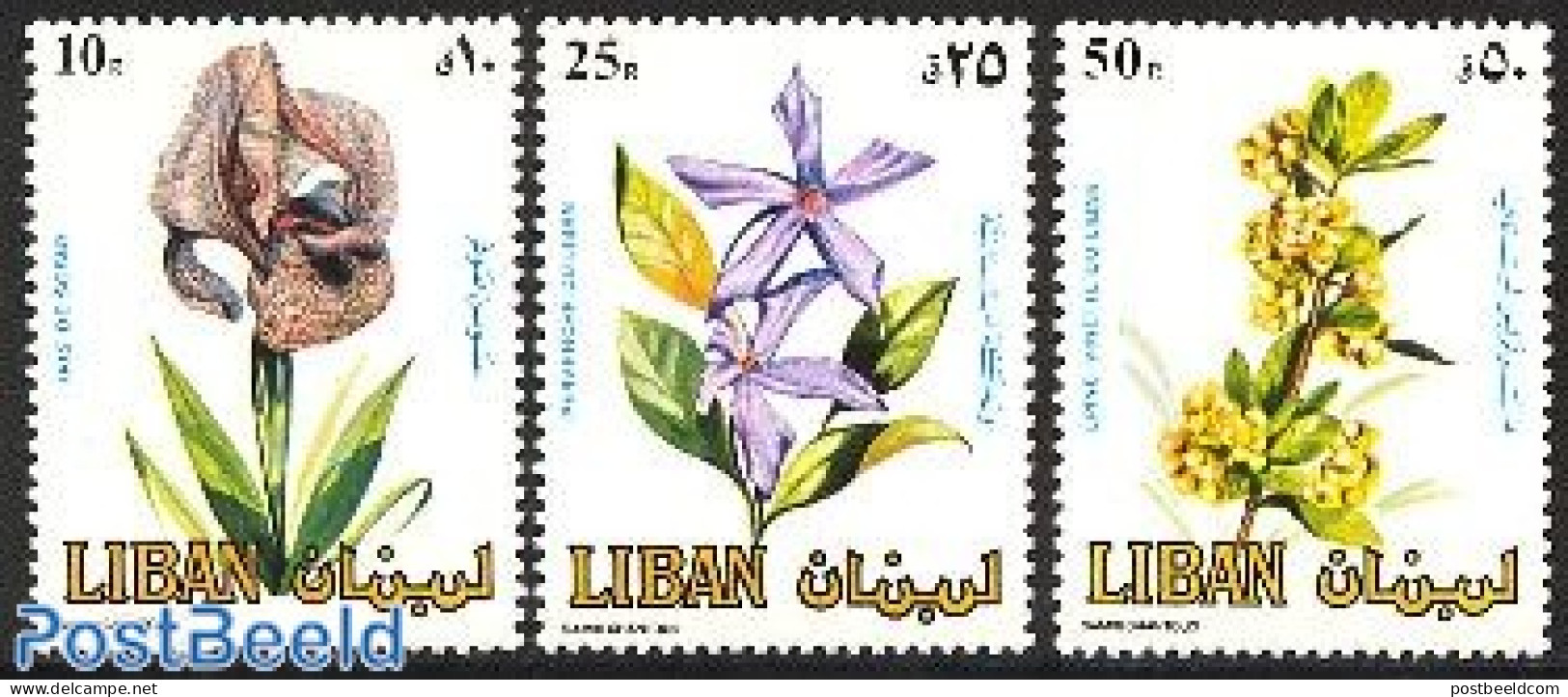 Lebanon 1984 Flowers 3v, Mint NH, Nature - Flowers & Plants - Liban