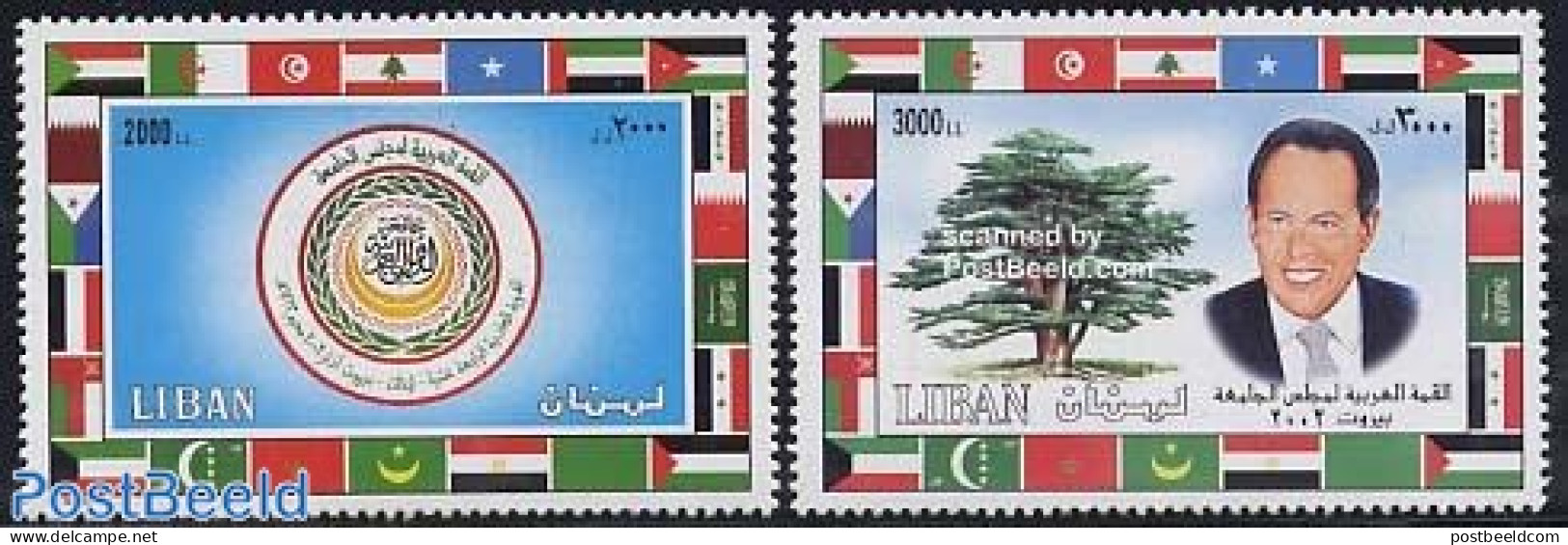 Lebanon 2002 Arab Congress 2v, Mint NH, History - Nature - Flags - Trees & Forests - Rotary Club