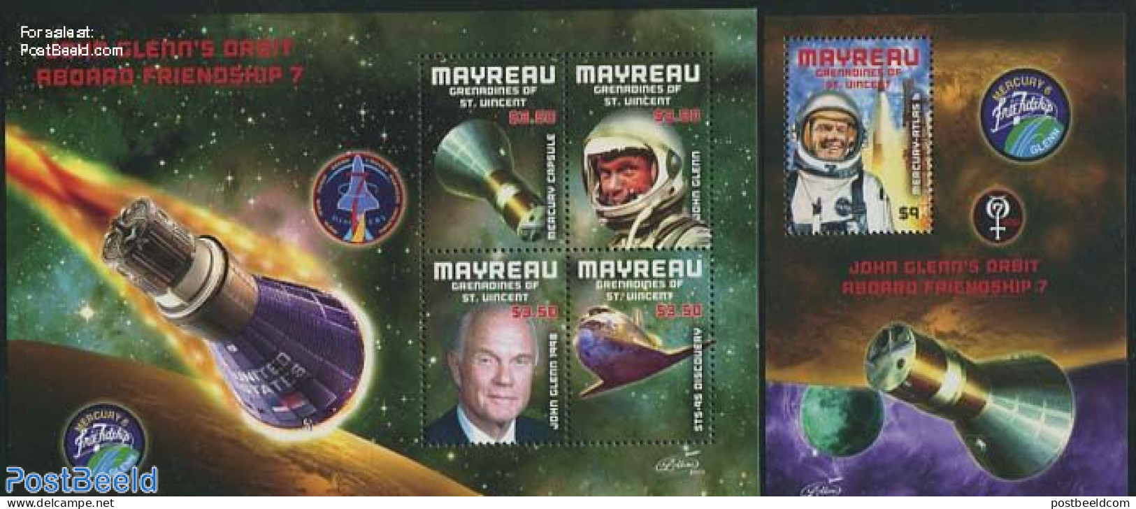 Saint Vincent & The Grenadines 2013 Mayreau, John Glenn 2 S/s, Mint NH, Transport - Space Exploration - St.Vincent & Grenadines