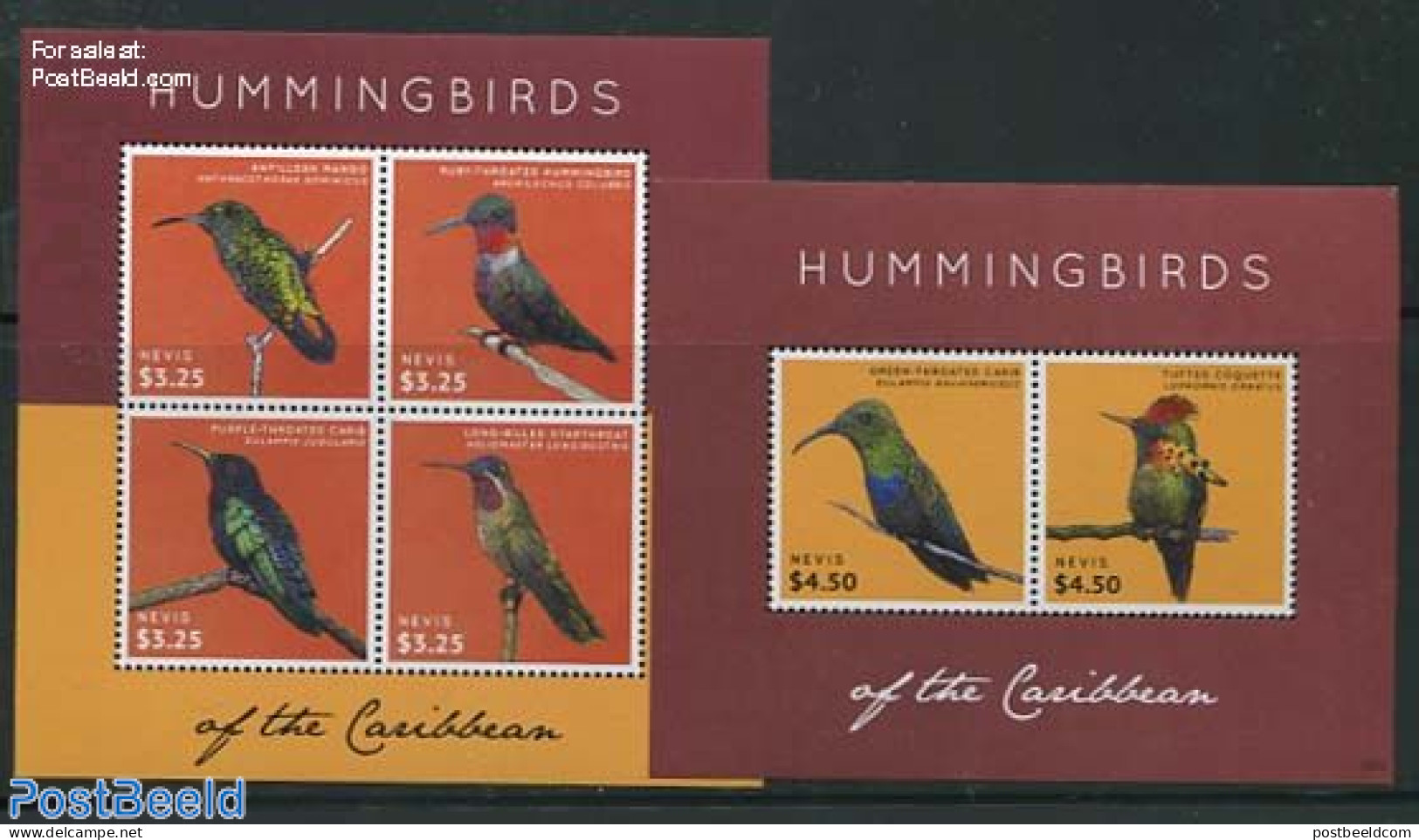 Nevis 2013 Hummingbirds 2 S/s, Mint NH, Nature - Birds - St.Kitts-et-Nevis ( 1983-...)