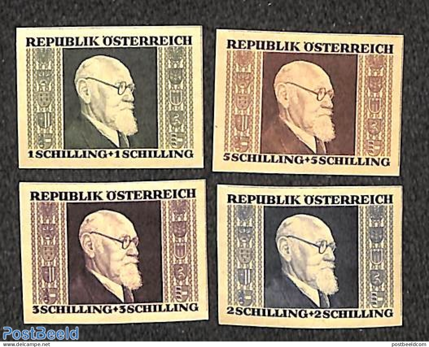Austria 1946 Karl Renner 4v, Imperforated On Yellow Thick Paper, Mint NH - Neufs