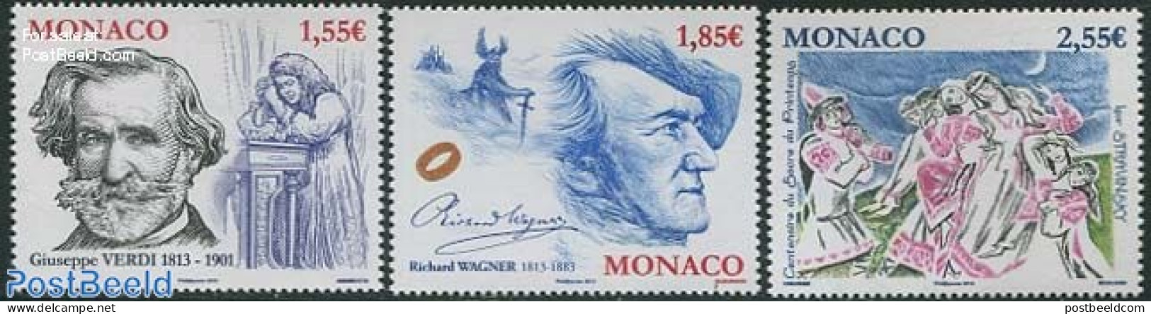 Monaco 2013 Composers 3v, Mint NH, Performance Art - Dance & Ballet - Music - Theatre - Neufs