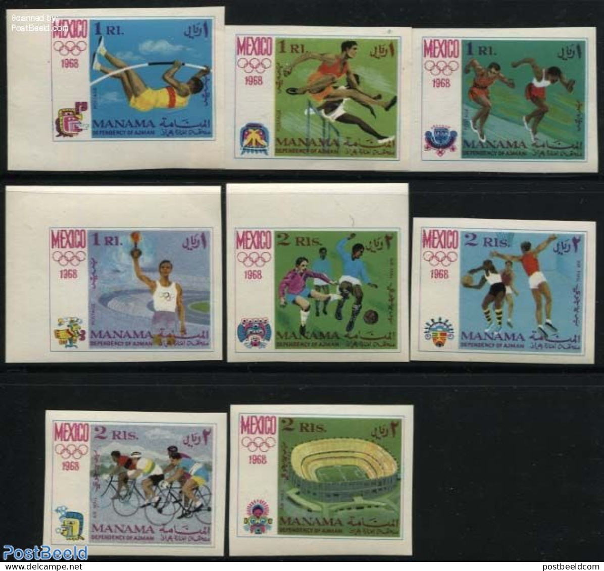 Manama 1968 Olympic Games 8v, Imperforated, Mint NH, Sport - Cycling - Olympic Games - Sport (other And Mixed) - Radsport