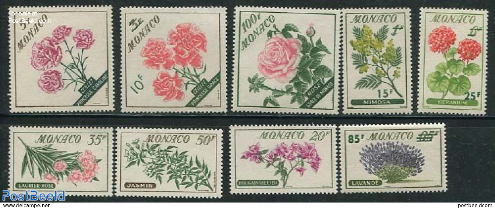 Monaco 1959 Flowers 9v, Mint NH, Nature - Flowers & Plants - Ungebraucht