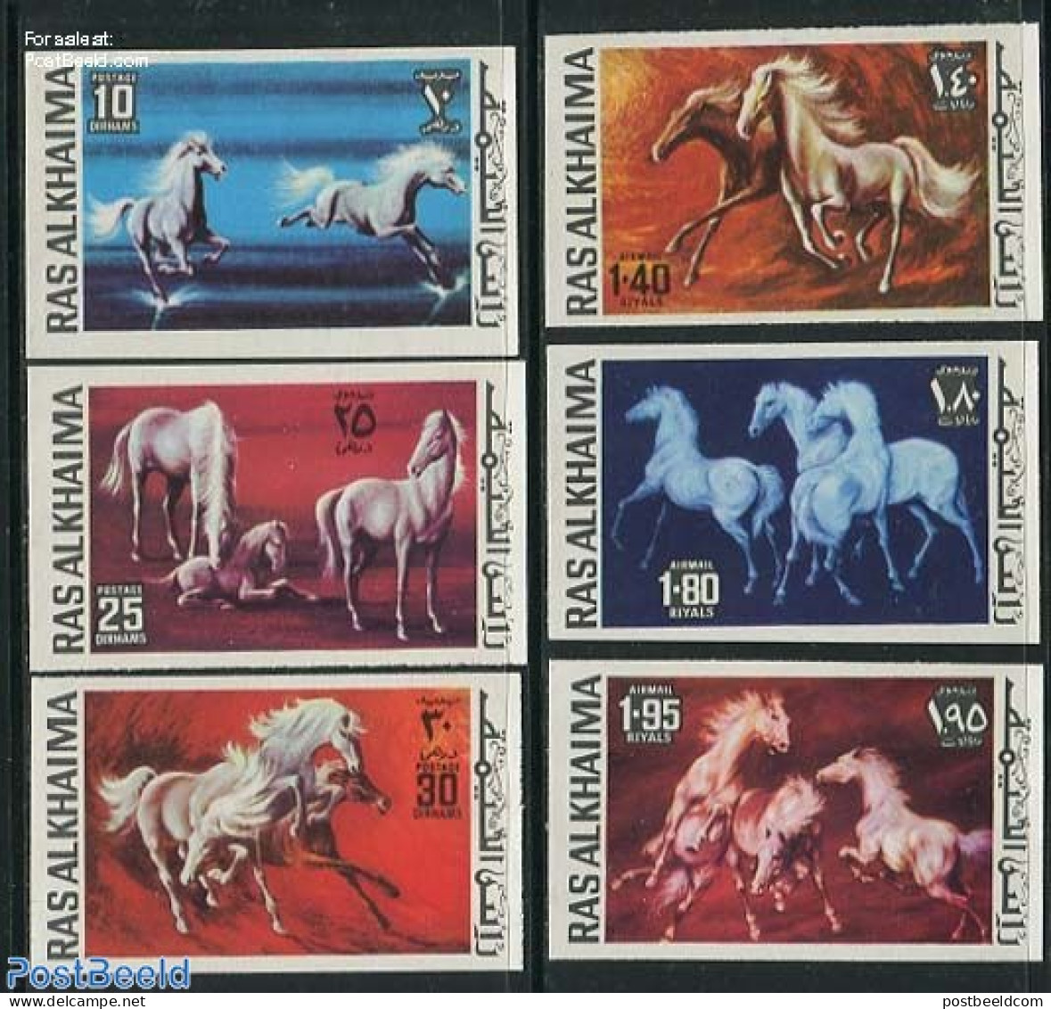 Ras Al-Khaimah 1972 Horses 6v, Imperforated, Mint NH, Nature - Horses - Ras Al-Khaimah