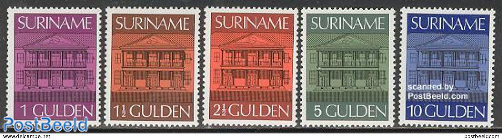 Suriname, Republic 1975 Definitives, Central Bank 5v, Mint NH, Various - Banking And Insurance - Art - Architecture - Suriname