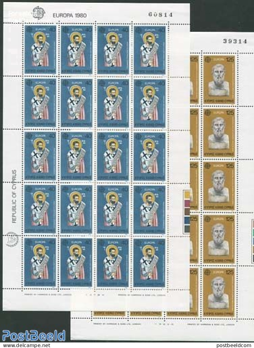 Cyprus 1980 Europa 2 M/ss (with 20 Sets), Mint NH, History - Religion - Europa (cept) - Religion - Art - Sculpture - Ongebruikt