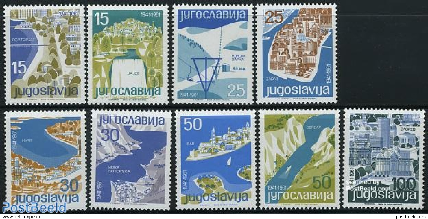 Yugoslavia 1962 Tourism 9v, Mint NH, Nature - Various - Water, Dams & Falls - Tourism - Nuevos