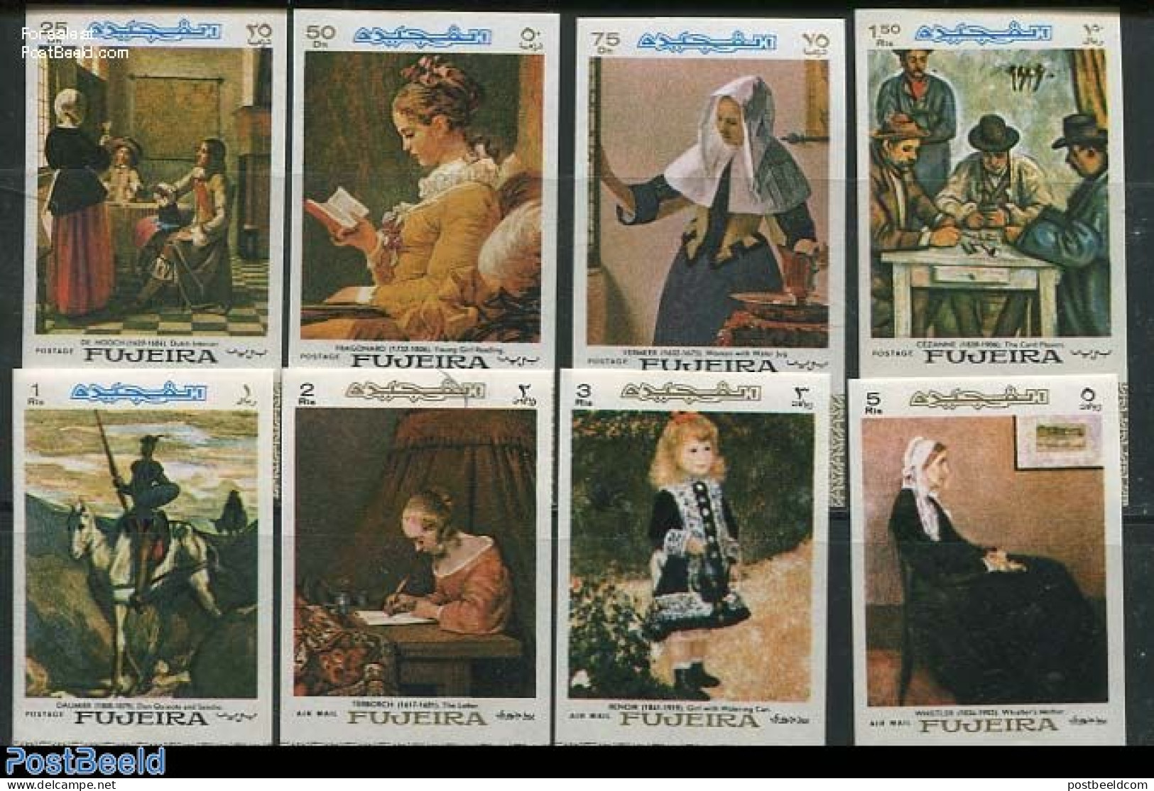 Fujeira 1967 Paintings 8v, Imperforated, Mint NH, History - Sport - Netherlands & Dutch - Playing Cards - Art - Cervan.. - Géographie