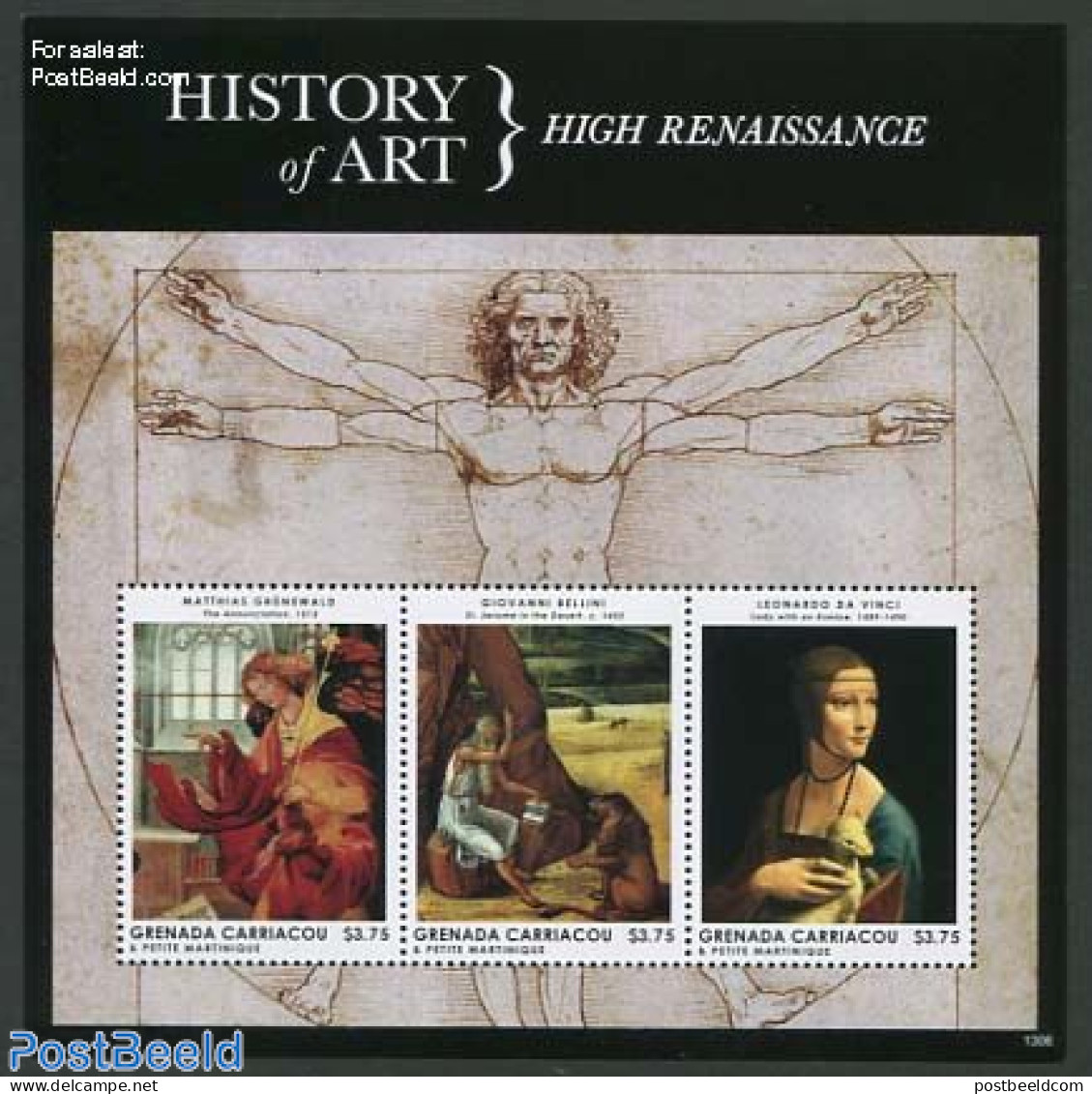 Grenada Grenadines 2013 History Of Art, High Renaissance 3v M/s, Mint NH, Art - Paintings - Grenade (1974-...)