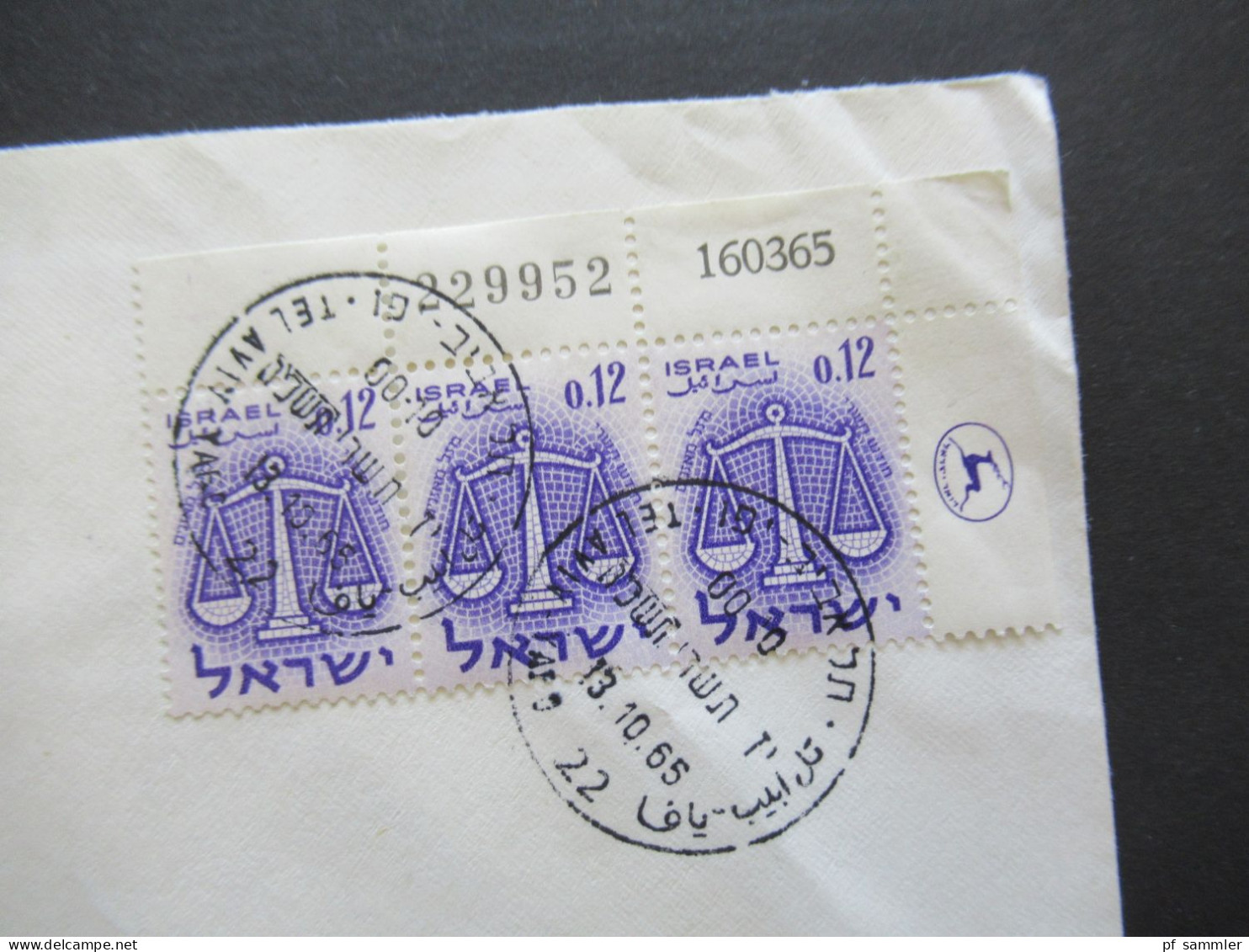 Israel 1965 Marken Als Eckrand 3er Streifen! Bogenbedruckung! Par Avion Luftpost Auslandsbrief Tel Aviv - Menden Sauerla - Covers & Documents