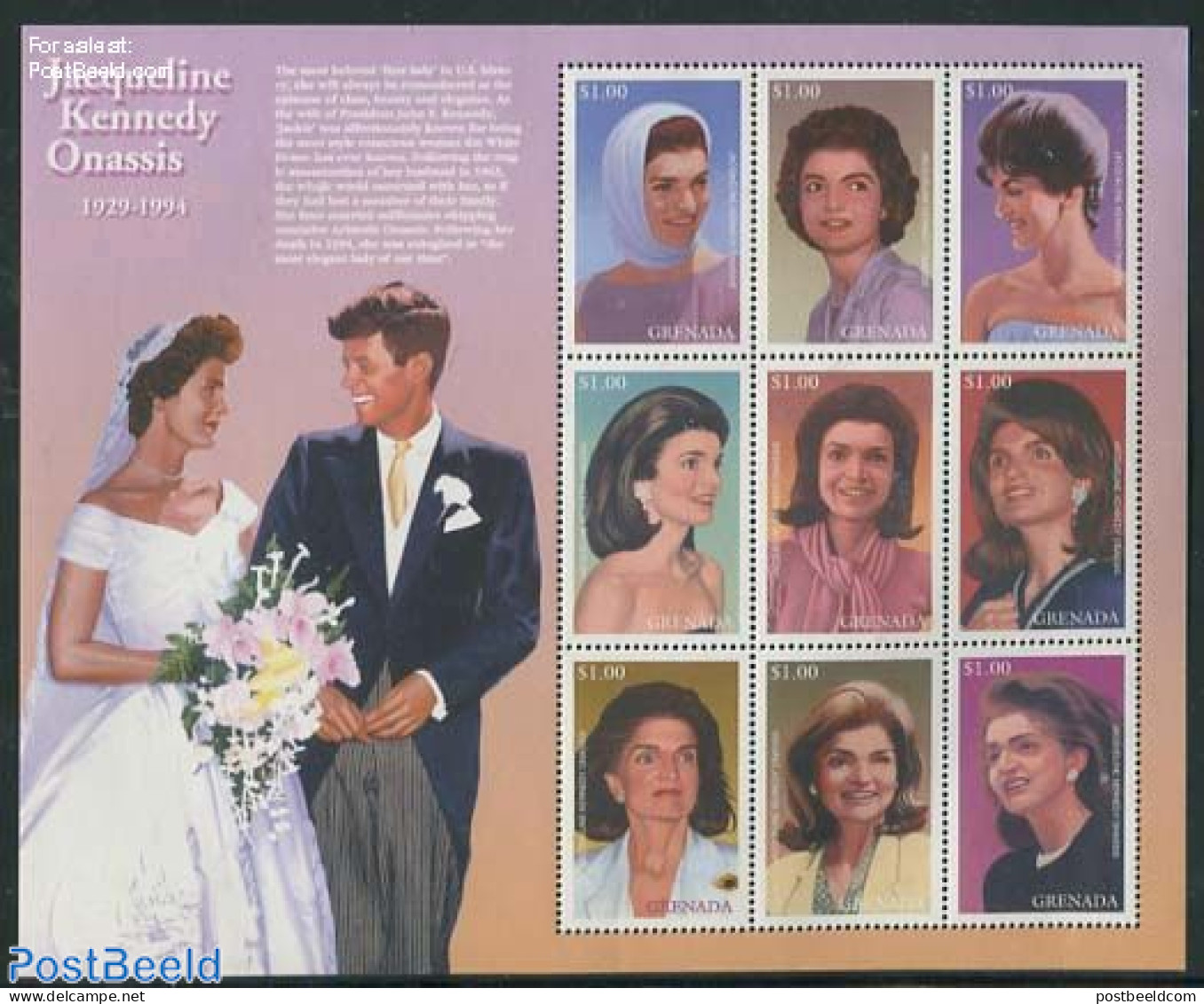 Grenada 1996 Death Of Jacqueline Kennedy Onassis 9v M/s, Mint NH, History - American Presidents - Women - Non Classés