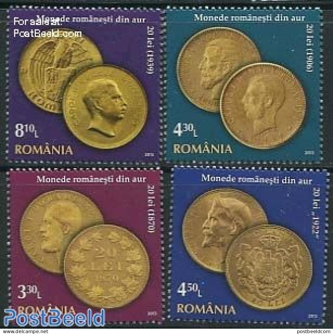 Romania 2013 Gold Coins 4v, Mint NH, Various - Money On Stamps - Nuevos