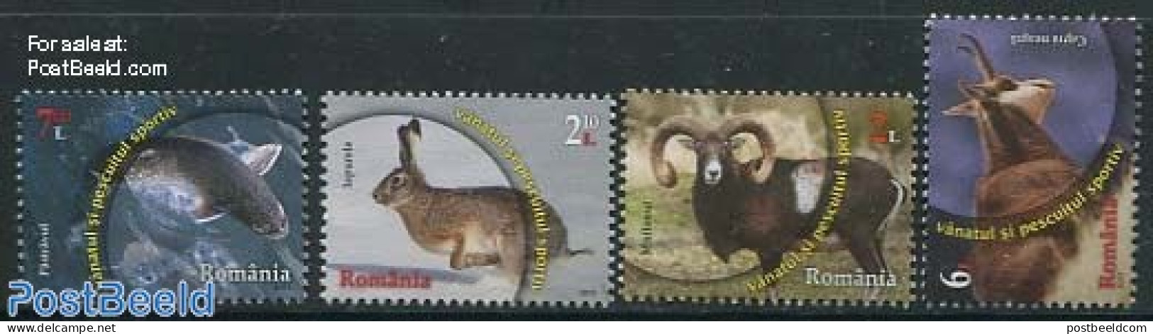 Romania 2013 Hunting & Fishing 4v, Mint NH, Nature - Animals (others & Mixed) - Fish - Fishing - Hunting - Rabbits / H.. - Unused Stamps