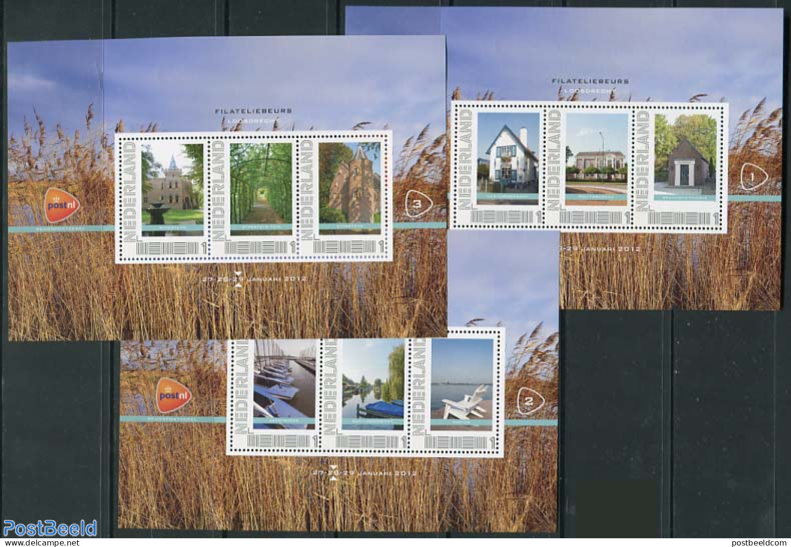 Netherlands - Personal Stamps TNT/PNL 2012 Filateliebeurs Loosdrecht 3 S/s, Mint NH, Nature - Transport - Gardens - Ph.. - Schiffe