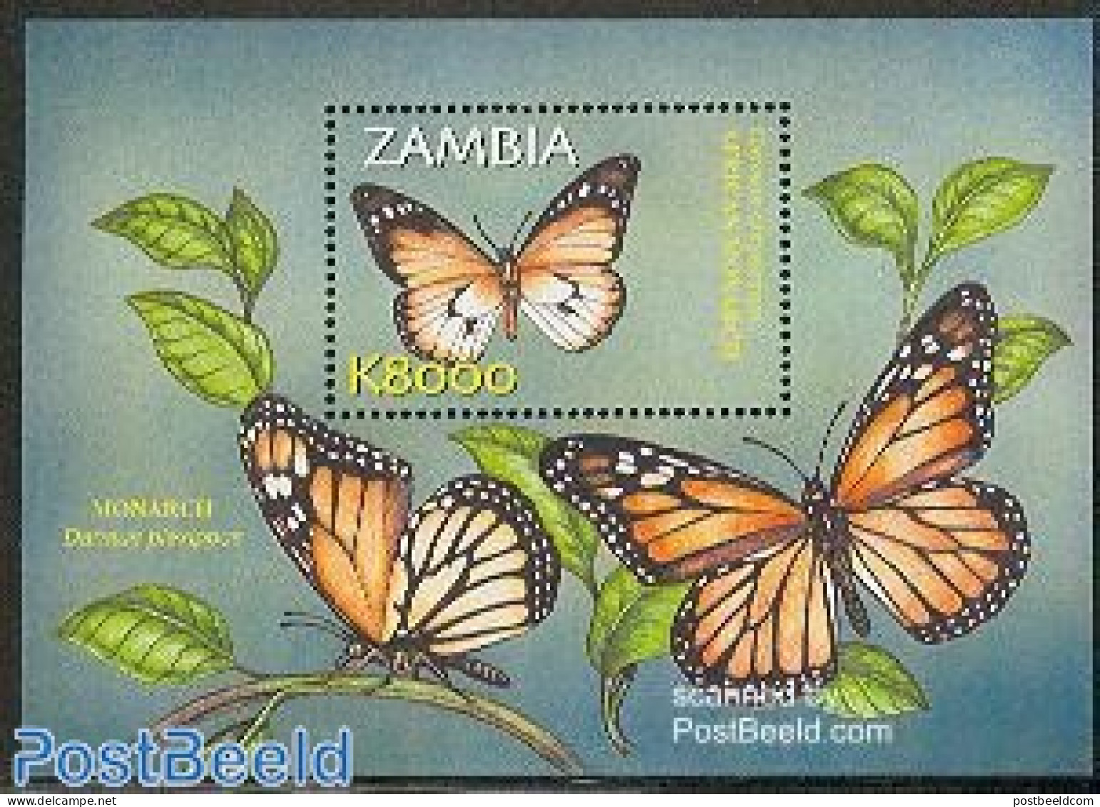 Zambia 2002 African Monarch S/s, Mint NH, Nature - Butterflies - Zambia (1965-...)