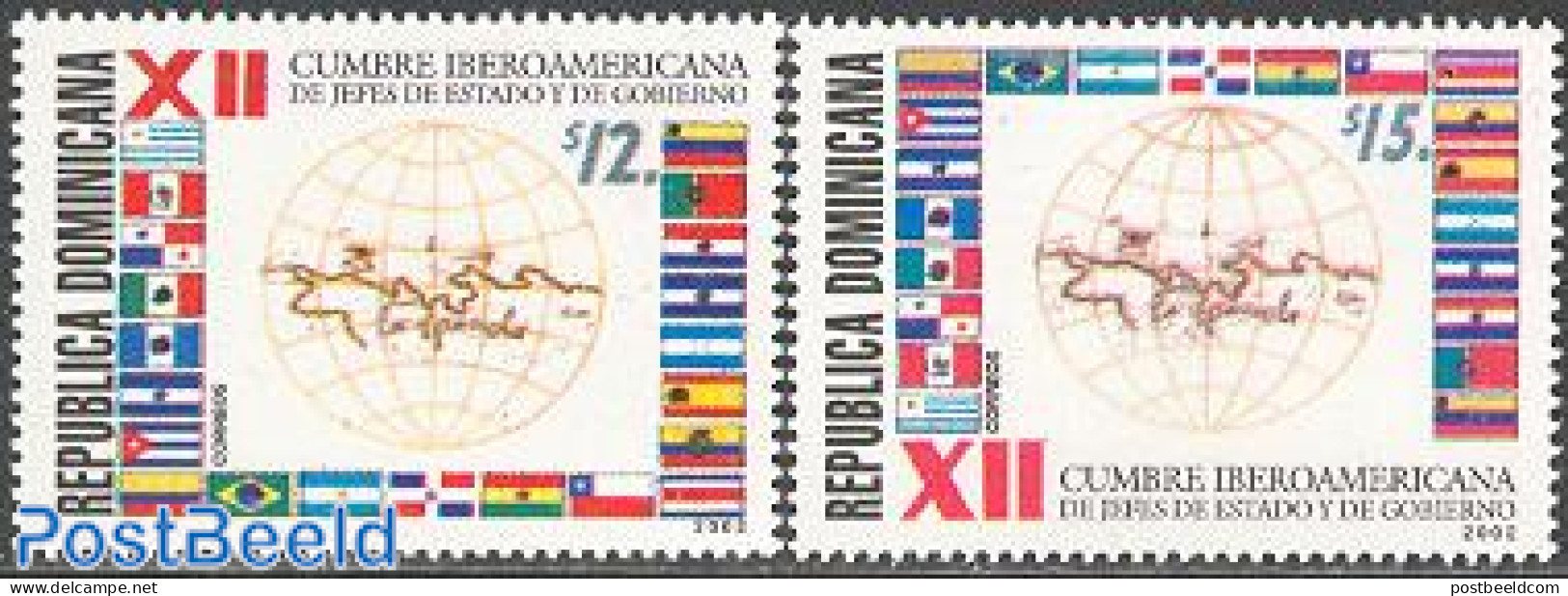 Dominican Republic 2002 Latin American Presidential Top 2v, Mint NH, History - Various - Flags - Maps - Géographie