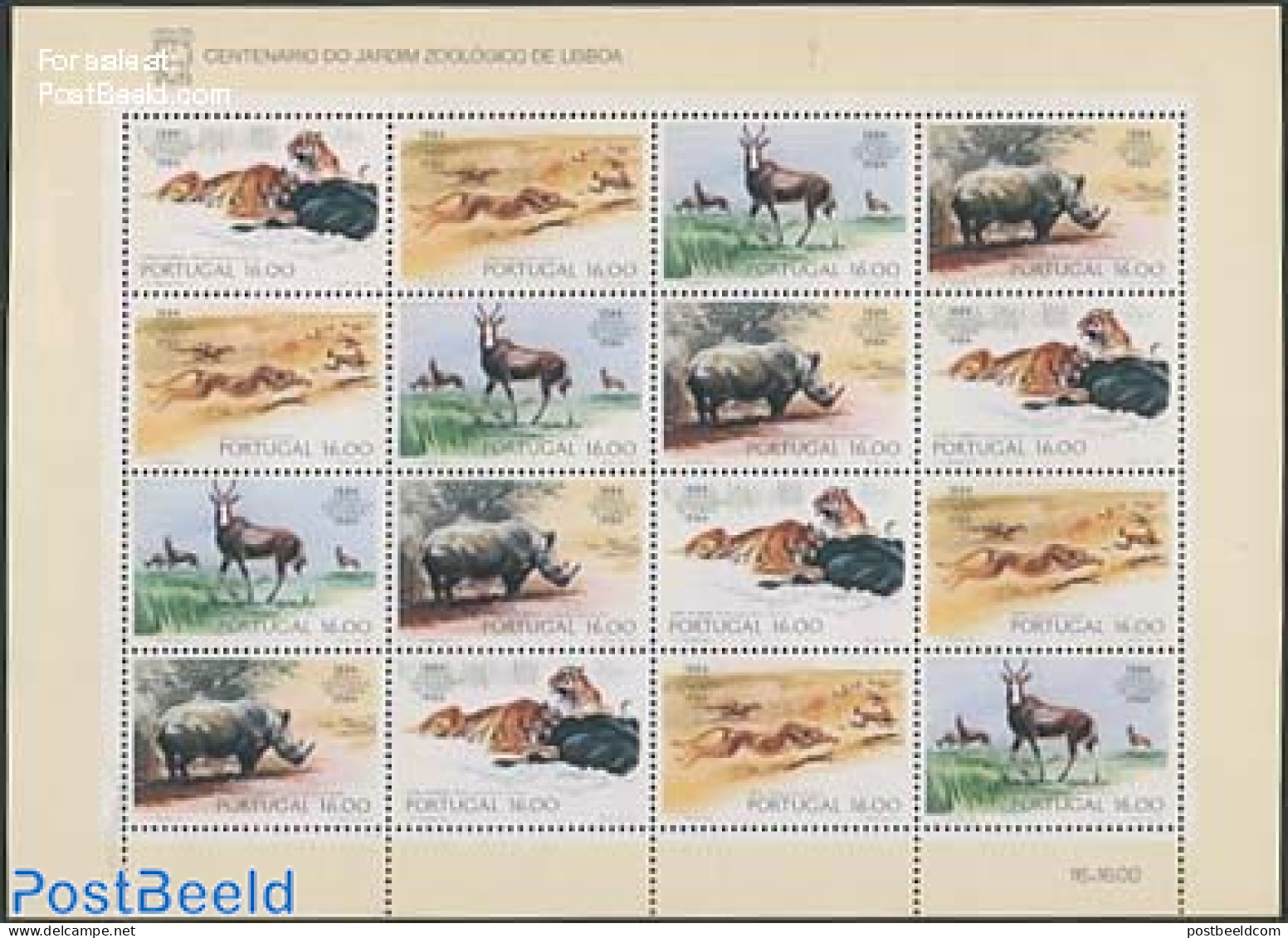 Portugal 1984 Lisbon Zoo M/s, Mint NH, Nature - Animals (others & Mixed) - Cat Family - Rhinoceros - Neufs