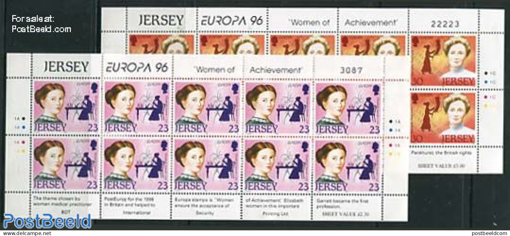 Jersey 1996 Europa, Famous Women 2 M/s, Mint NH, History - Europa (cept) - Women - Art - Authors - Non Classés